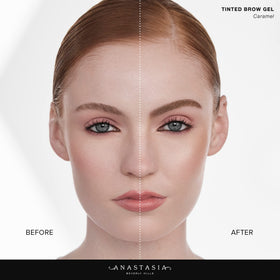 Anastasia Beverly Hills before and after brows showing fuller arches