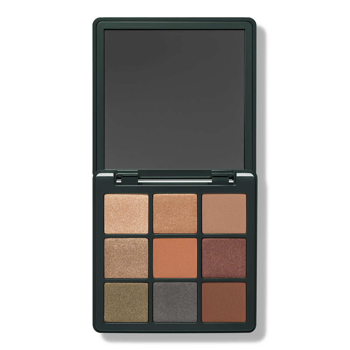 Anastasia Beverly Hills palette opened to reveal built-in mirror and nine coordinated warm-toned pans for easy touch-ups