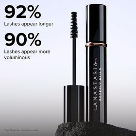 Anastasia Beverly Hills mini mascara in a travel pouch showing easy carry and touch-up benefit