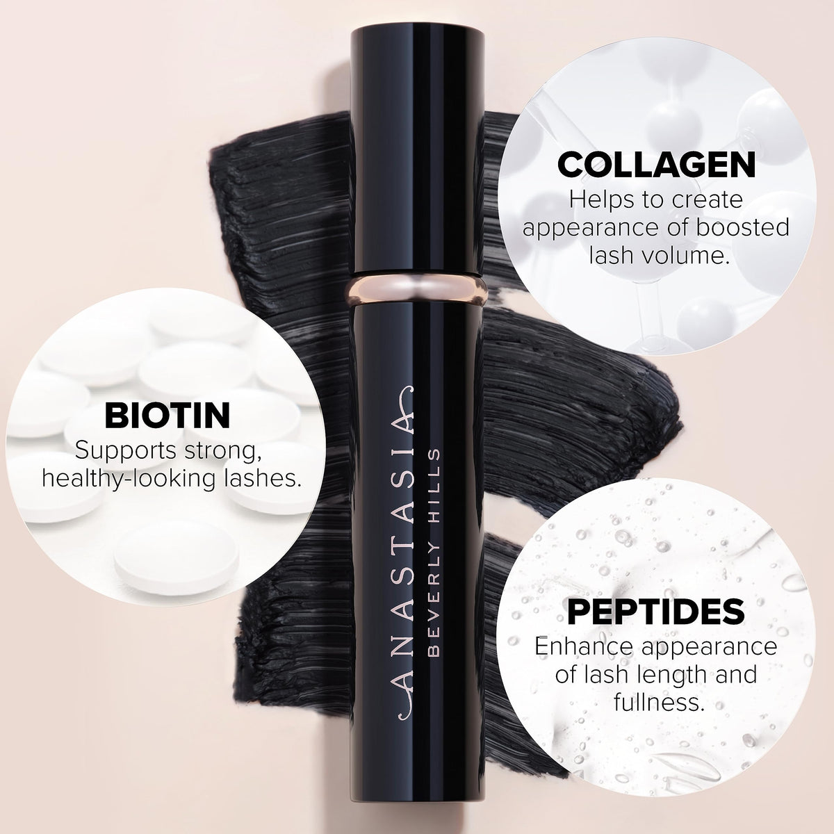 Anastasia Beverly Hills wand coating texture highlighting smooth, clump-free application benefit