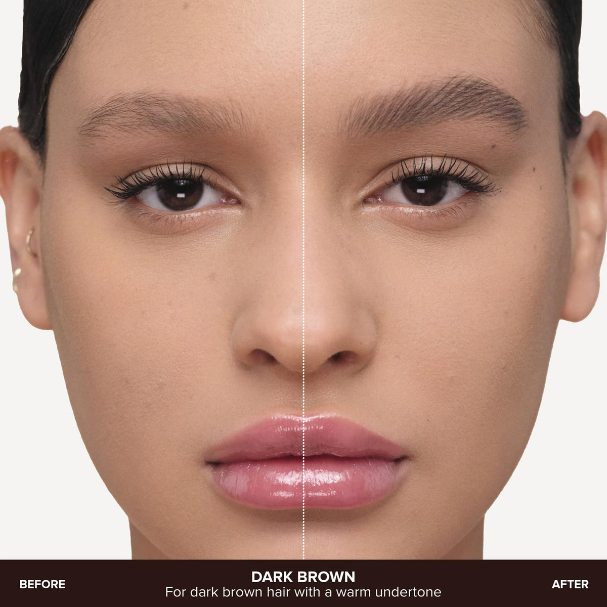 Anastasia Beverly Hills before and after brows showing fuller, defined arches
