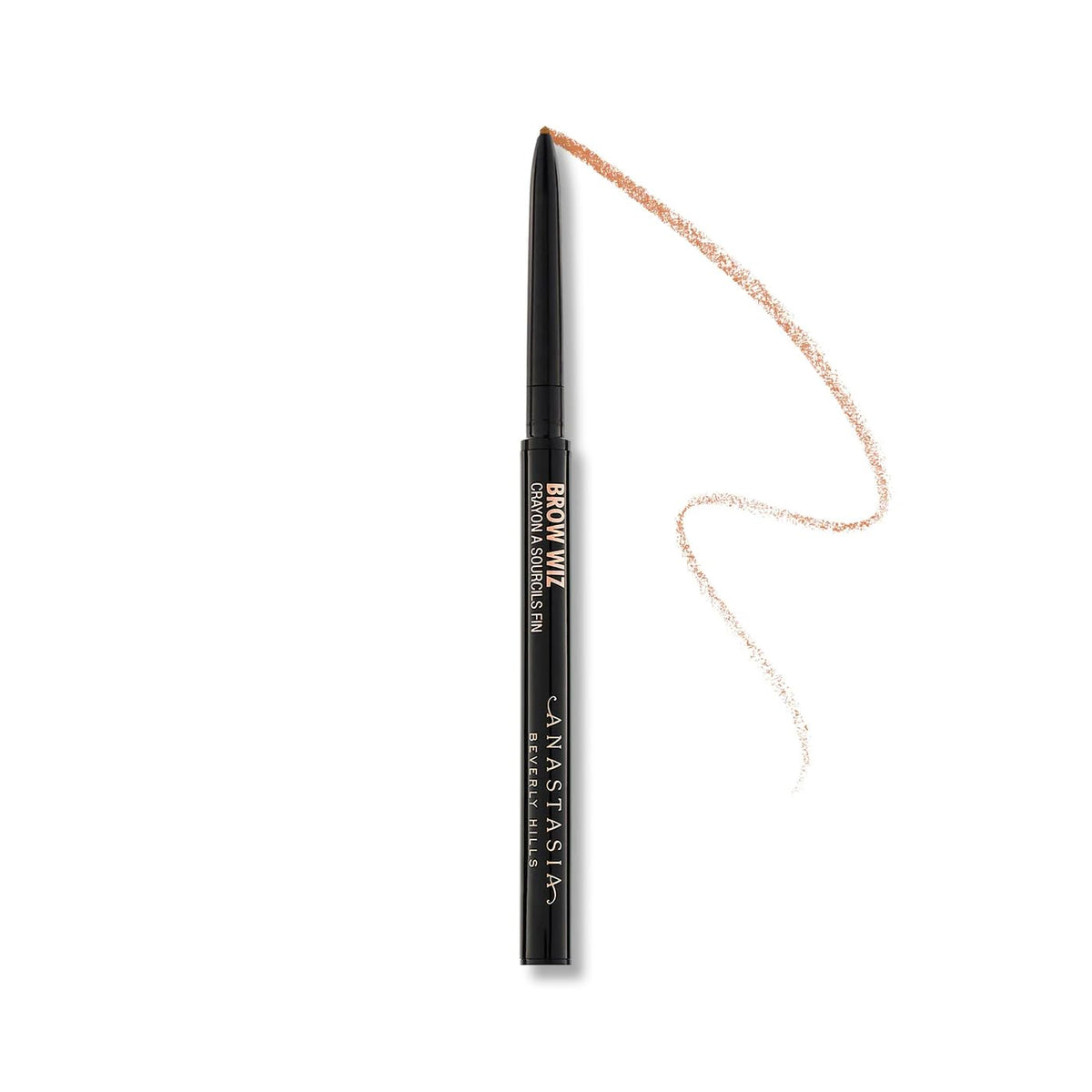 Anastasia Beverly Hills Mini Brow Wiz front view shows compact pencil and cap, easy portability