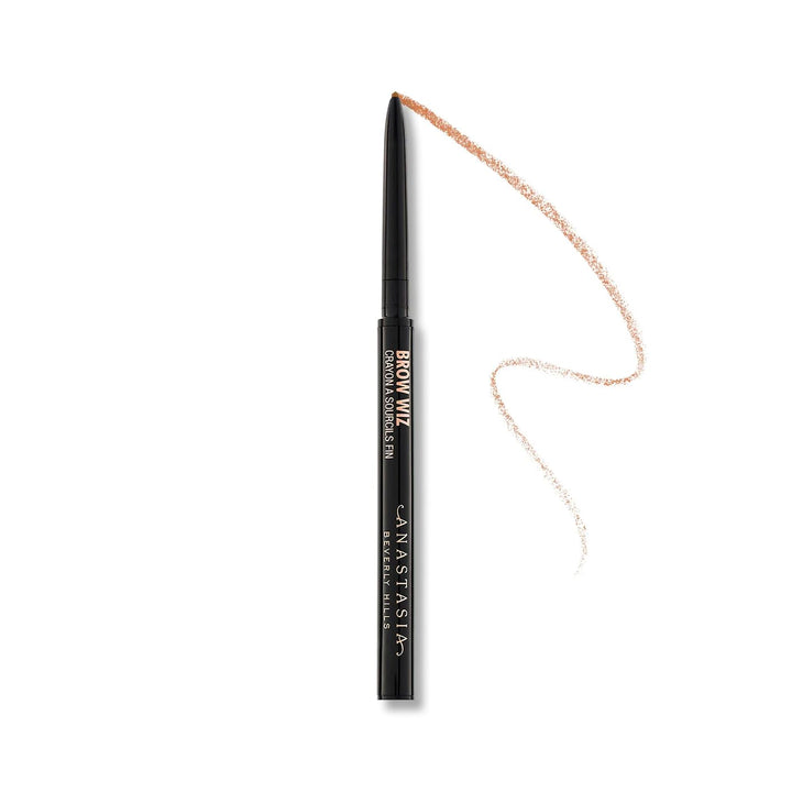 Anastasia Beverly Hills Mini Brow Wiz front view shows compact pencil and cap, easy portability
