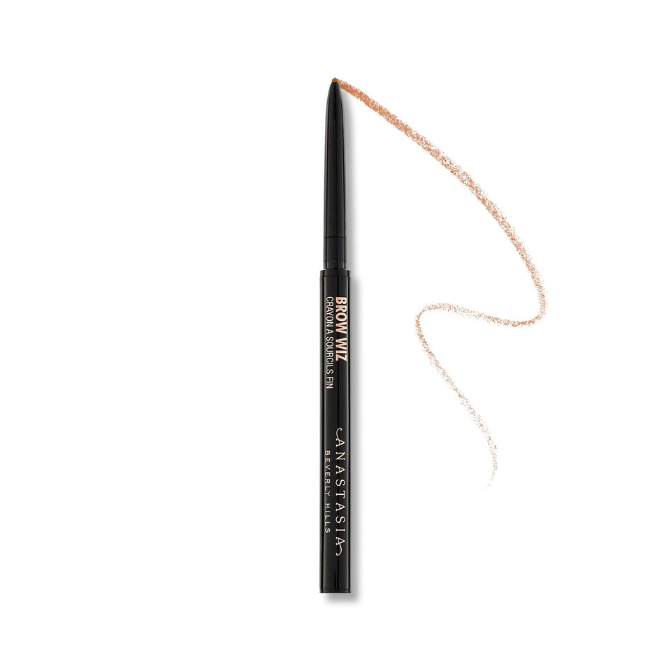 Anastasia Beverly Hills Mini Brow Wiz front view shows compact pencil and cap, easy portability