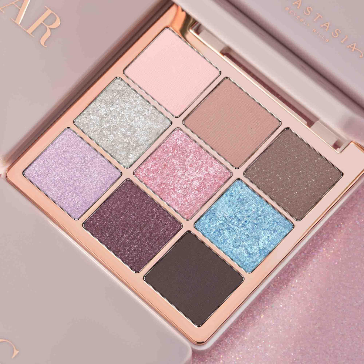 Anastasia Beverly Hills mini sugar inside a travel bag showing small size for on-the-go convenience