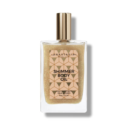 Anastasia Beverly Hills front bottle showing gold shimmer and premium glass