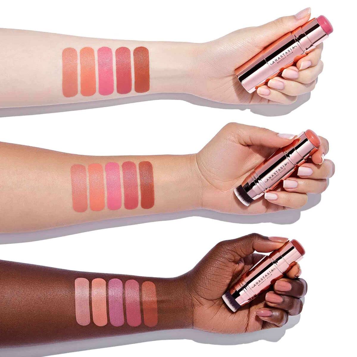 Anastasia Beverly Hills stick blush applied on model cheek showing natural luminous glow