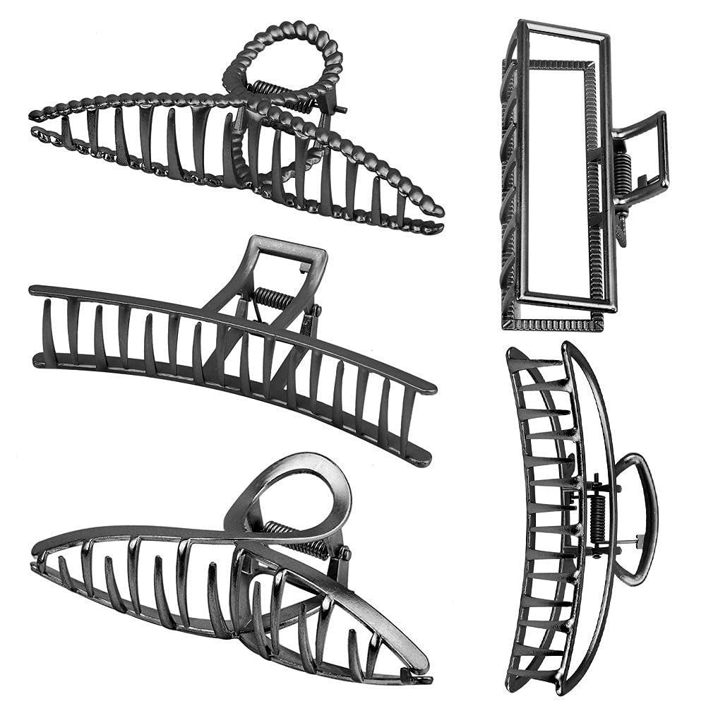 ANBALA front view of black large metal hair claws showing shapes and finish, durable hold