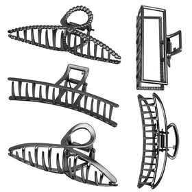 ANBALA front view of black large metal hair claws showing shapes and finish, durable hold