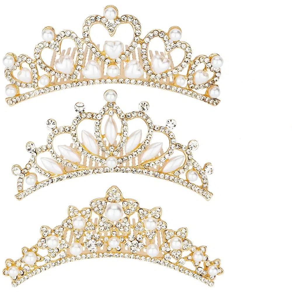 ANBALA gold mini tiara front view showing polished shine and pretty styling benefit