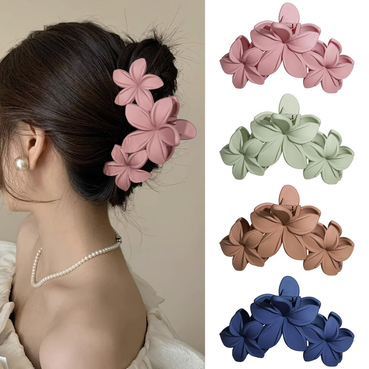 ANBALA plumeria front packaging showing four colorful flower clips and variety
