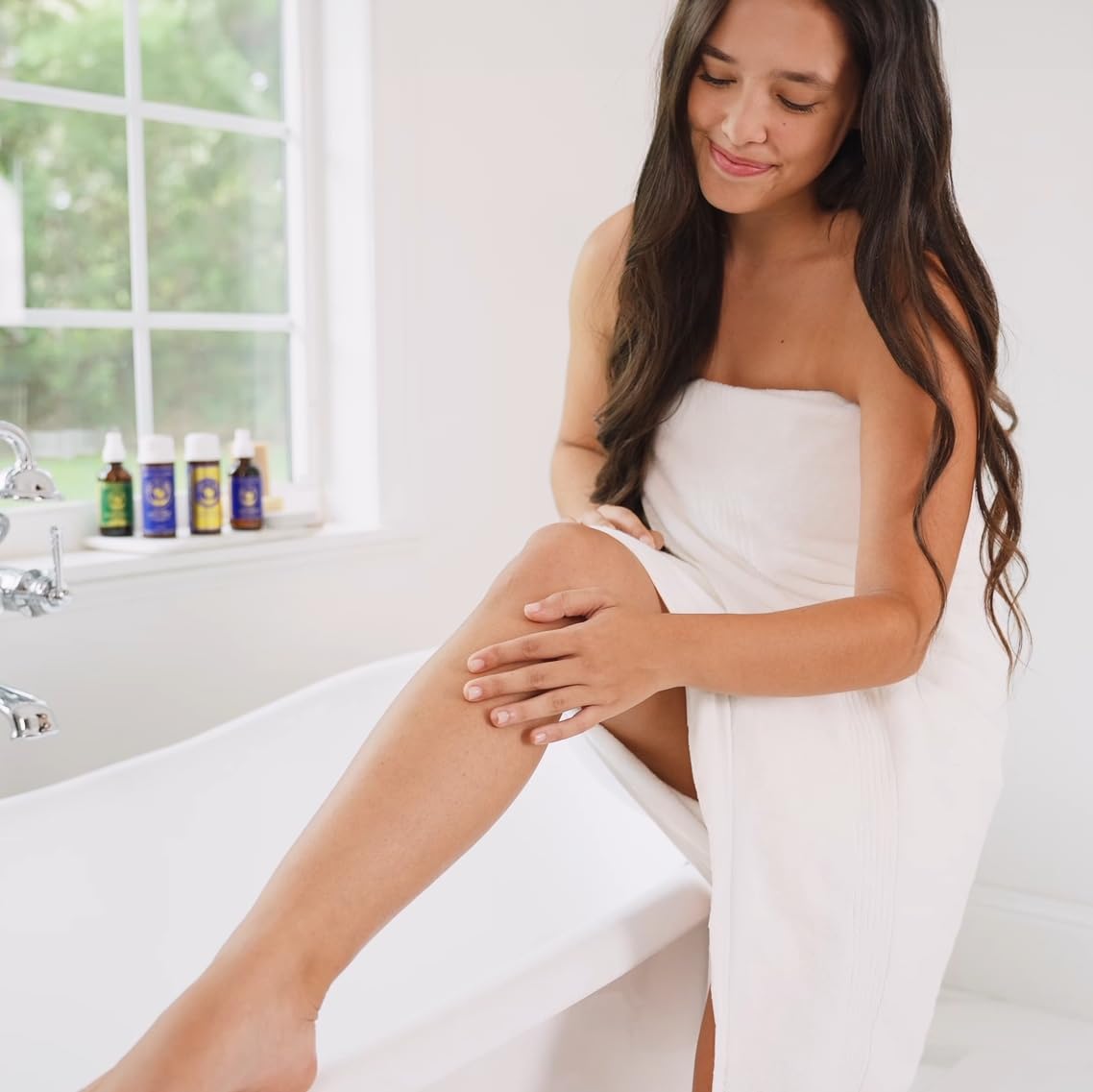 Ancient Greek Remedy in bathroom routine setting creating a relaxing skincare moment