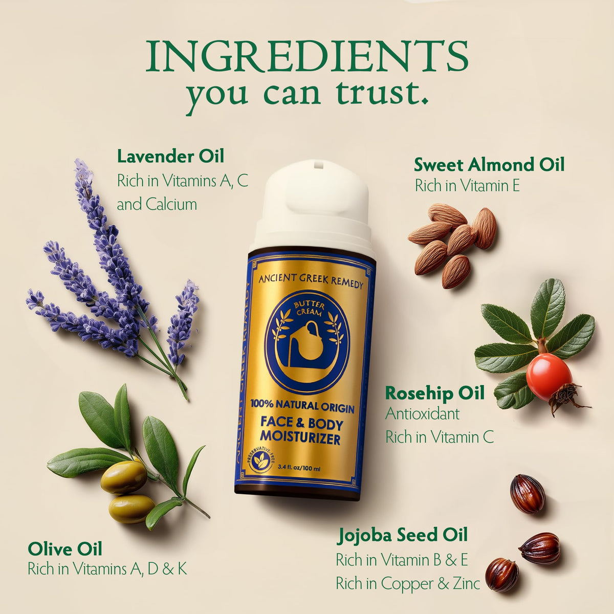 Ancient Greek Remedy cream on hand displaying smooth spreadability benefit