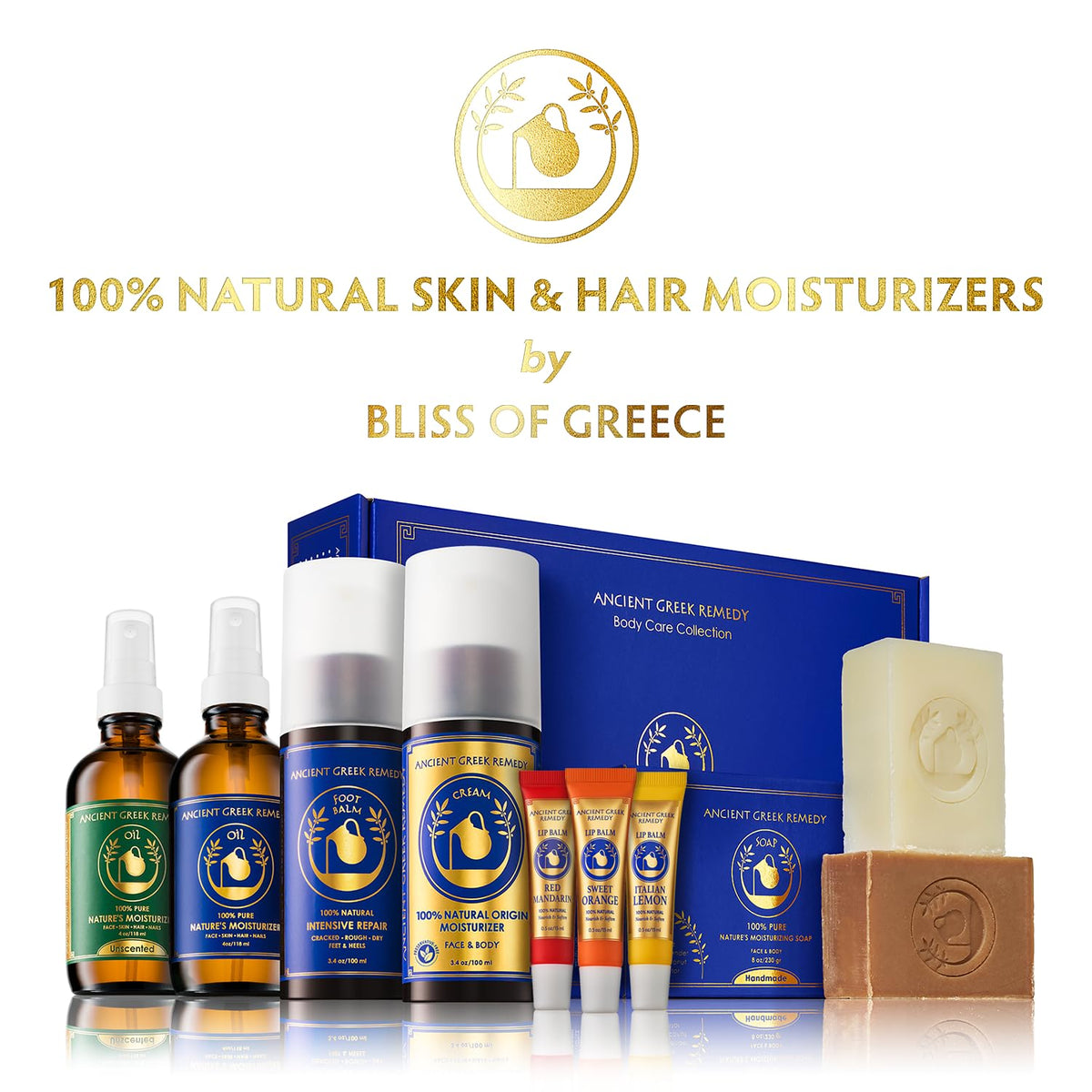 Ancient Greek Remedy lavender flowers with oil drop representing calming scent benefit