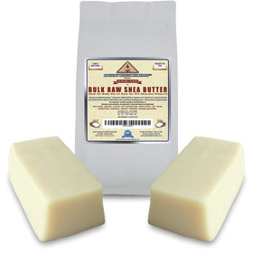 ANCIENT HEALTH REMEDIES block front view showing bulk raw shea butter and branding benefits