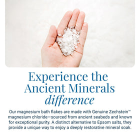 Warm bathtub with Ancient Minerals flakes dissolved demonstrating relaxation benefit: calming soak