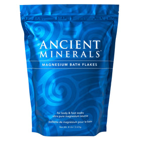 Ancient Minerals front bag showing brand and 8 lb size for clear identification and storage benefit