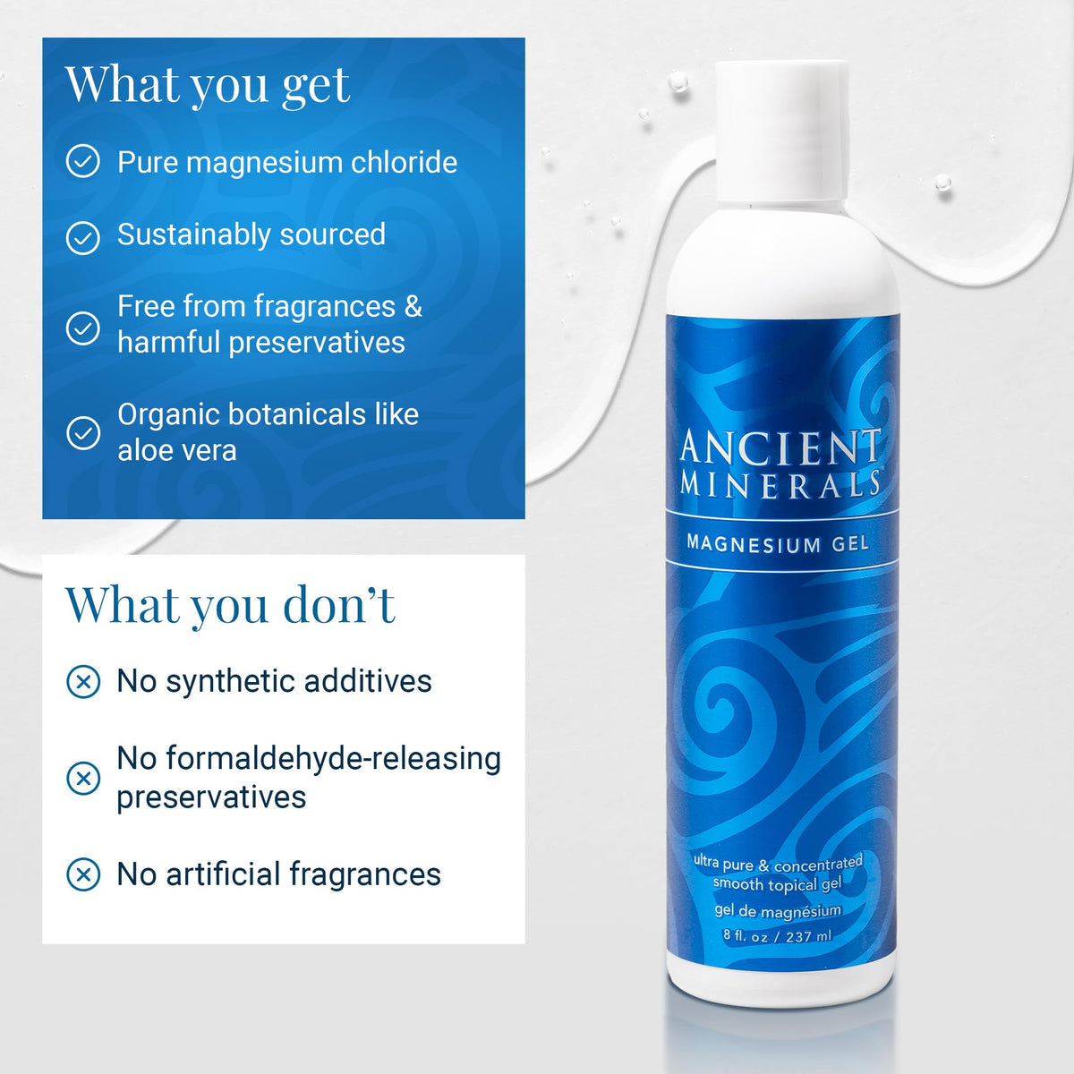 Ancient Minerals gel spread on forearm showing even application and non-greasy finish