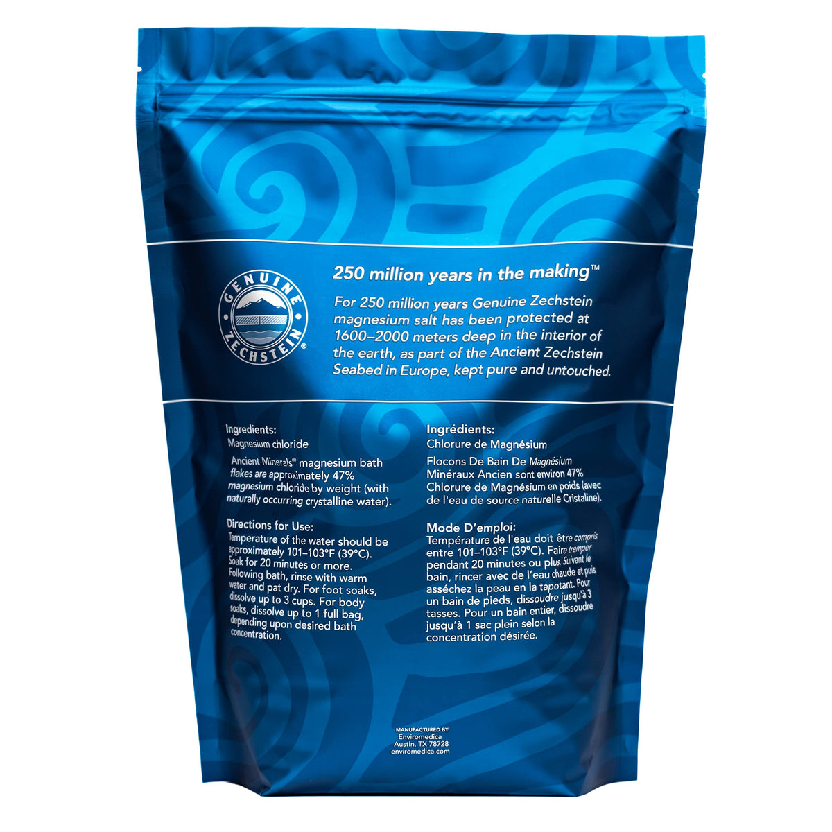 Resealable bag zipper detail on Ancient Minerals packaging showing freshness and easy storage benefit