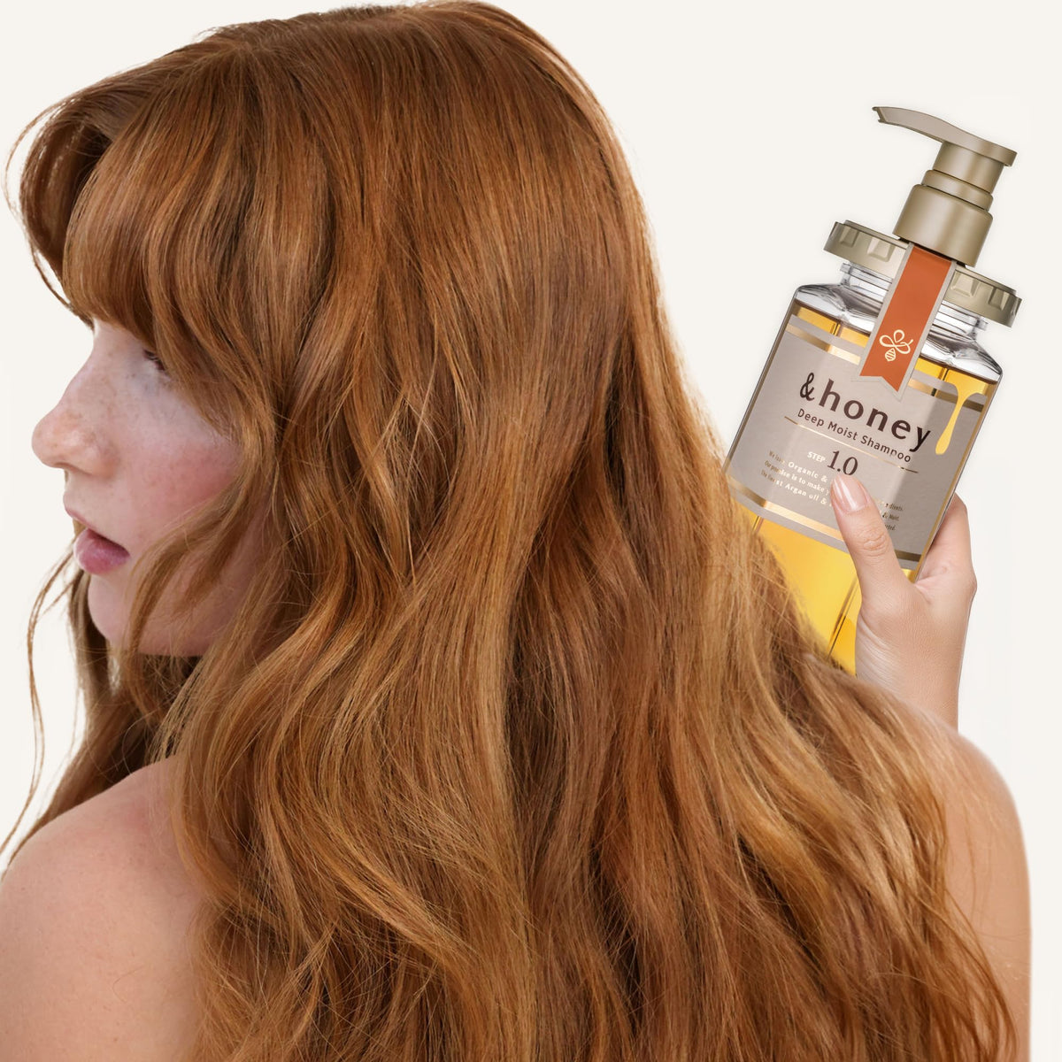 &honey shampoo texture on hand demonstrating gentle lathering benefit