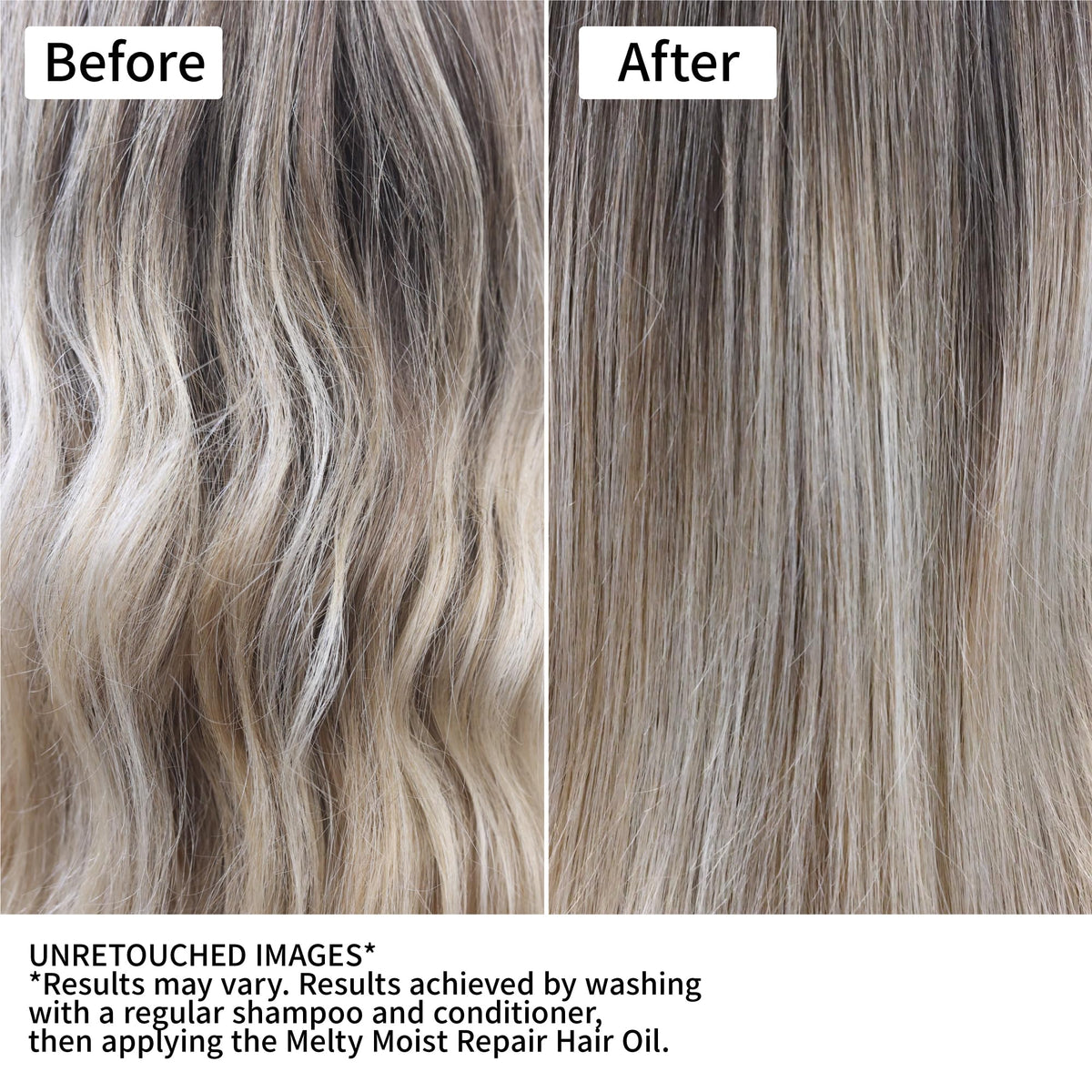 &honey oil applied to wavy hair showing smoother, controlled waves