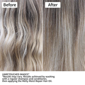&honey oil applied to wavy hair showing smoother, controlled waves