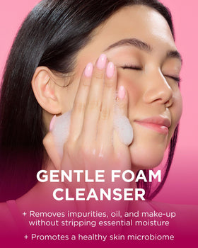 Andalou Naturals pump dispensing a soft foam for easy morning use