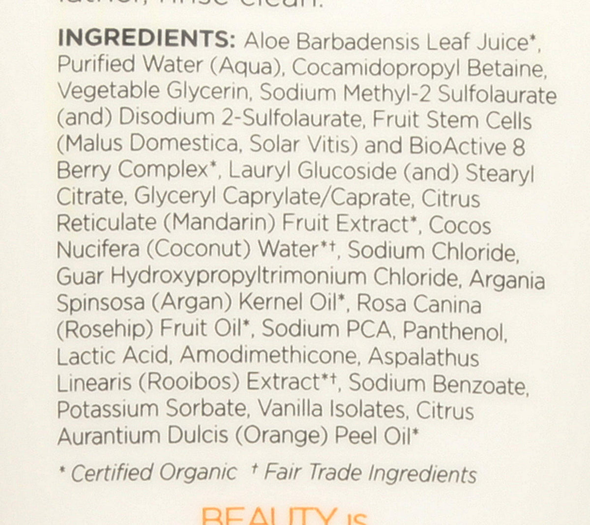 Andalou Naturals ingredients label highlighting natural‑derived benefit