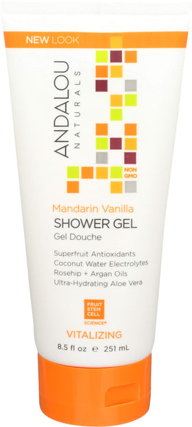Andalou Naturals front bottle showing product and bright scent benefit
