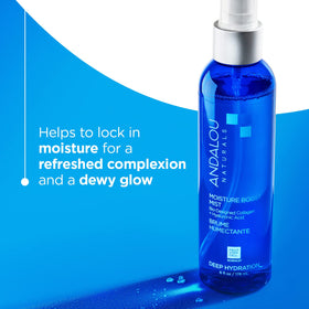 Andalou Naturals mist close-up spray texture demonstrating fine hydration delivery