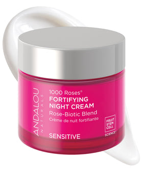 Andalou Naturals jar front view showing packaging and calming rose theme benefits