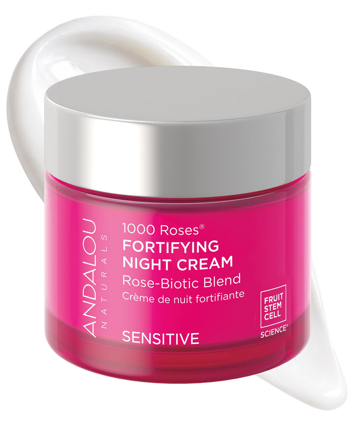 Andalou Naturals jar front view showing packaging and calming rose theme benefits