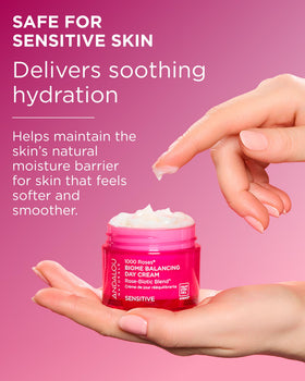 Andalou Naturals cream on bathroom shelf styled to suggest daily morning routine benefits