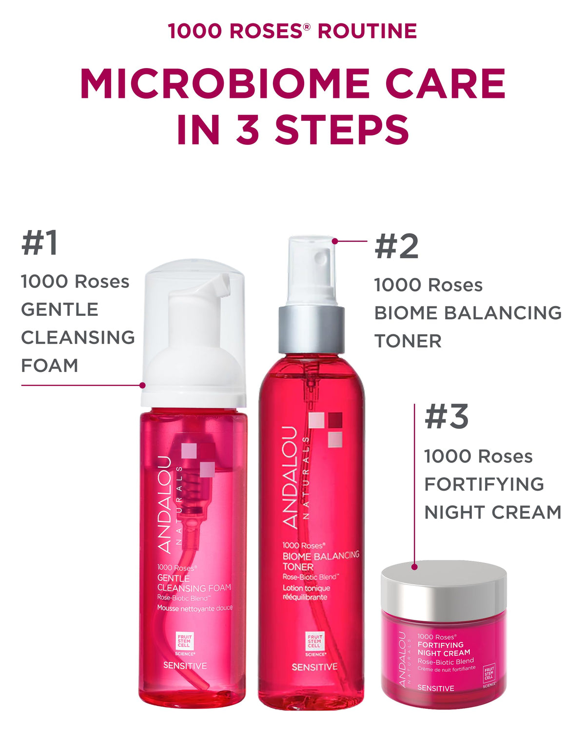 Andalou Naturals label close-up showing Rose-Biotic Blend and ingredient clarity benefit