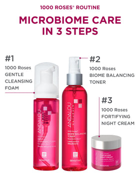Andalou Naturals label close-up showing Rose-Biotic Blend and ingredient clarity benefit
