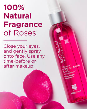 Andalou Naturals toner droplet on skin demonstrating lightweight texture