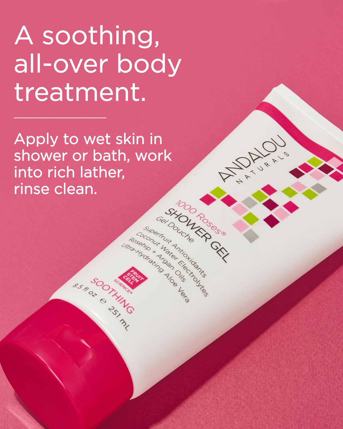 Andalou Naturals gel texture on hand illustrating smooth moisturizing feel