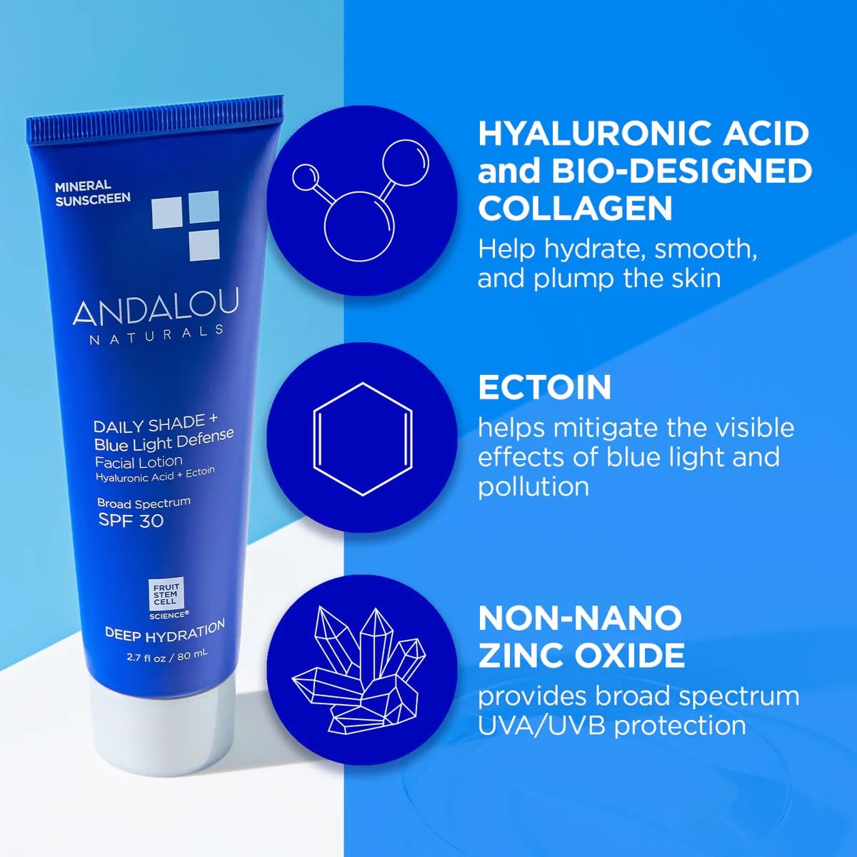 Andalou Naturals applied to cheek showing smooth, non-greasy finish