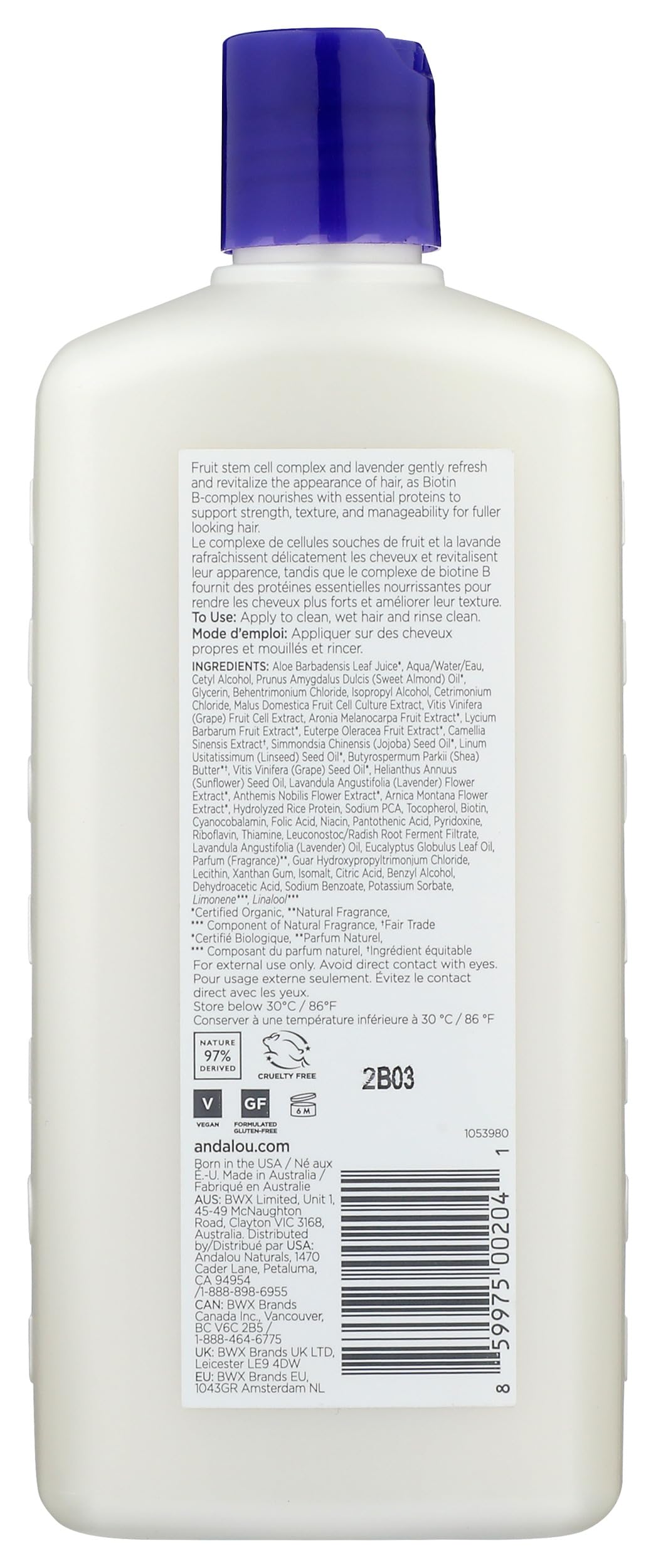 Andalou Naturals conditioner texture close-up showing lightweight, non-greasy finish