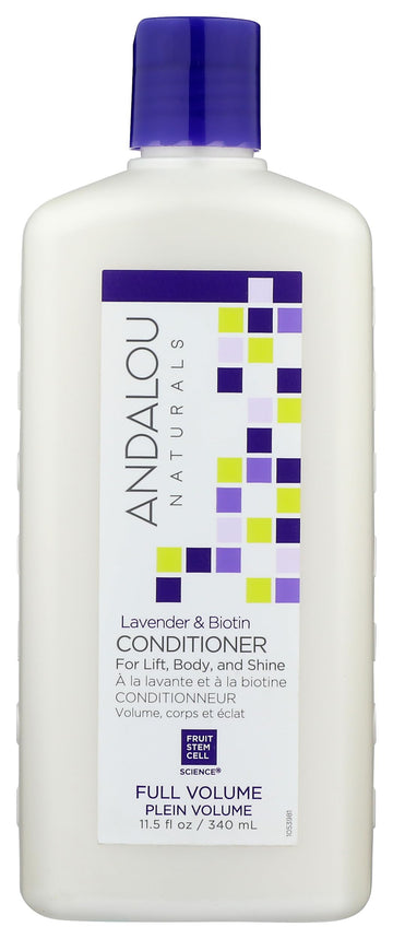 Andalou Naturals front bottle showing lavender biotin full volume conditioner benefits