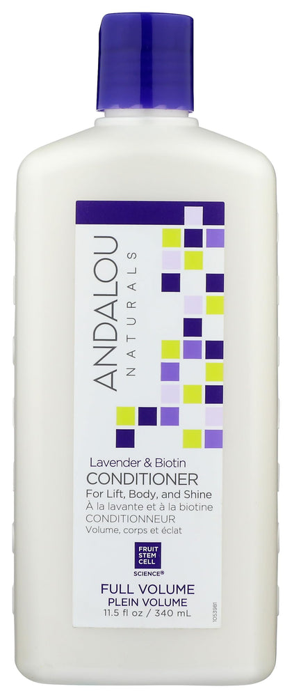 Andalou Naturals front bottle showing lavender biotin full volume conditioner benefits