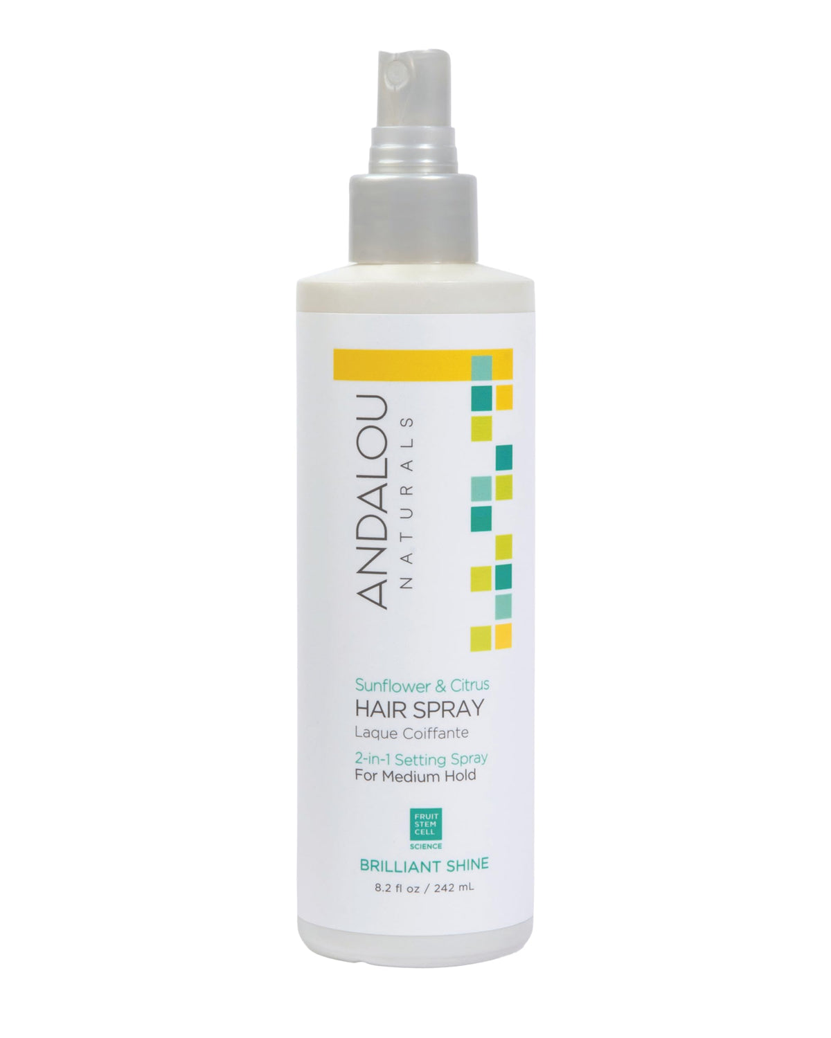 Andalou Naturals front bottle view showing branding and shine benefits