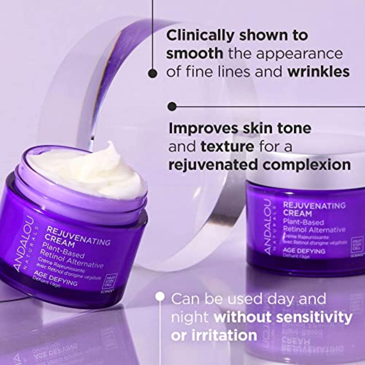 Andalou Naturals open jar top view revealing rich moisturizing cream