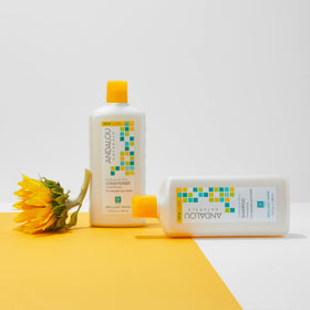 Andalou Naturals pump and cap detail highlighting easy dispensing benefit