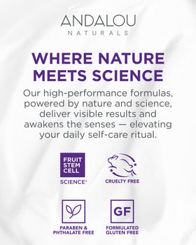 Andalou Naturals jar on nightstand in bathroom setting promoting bedtime skincare ritual
