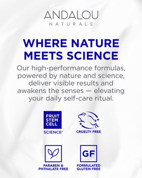 Andalou Naturals bottle on bathroom counter in daily skincare setup