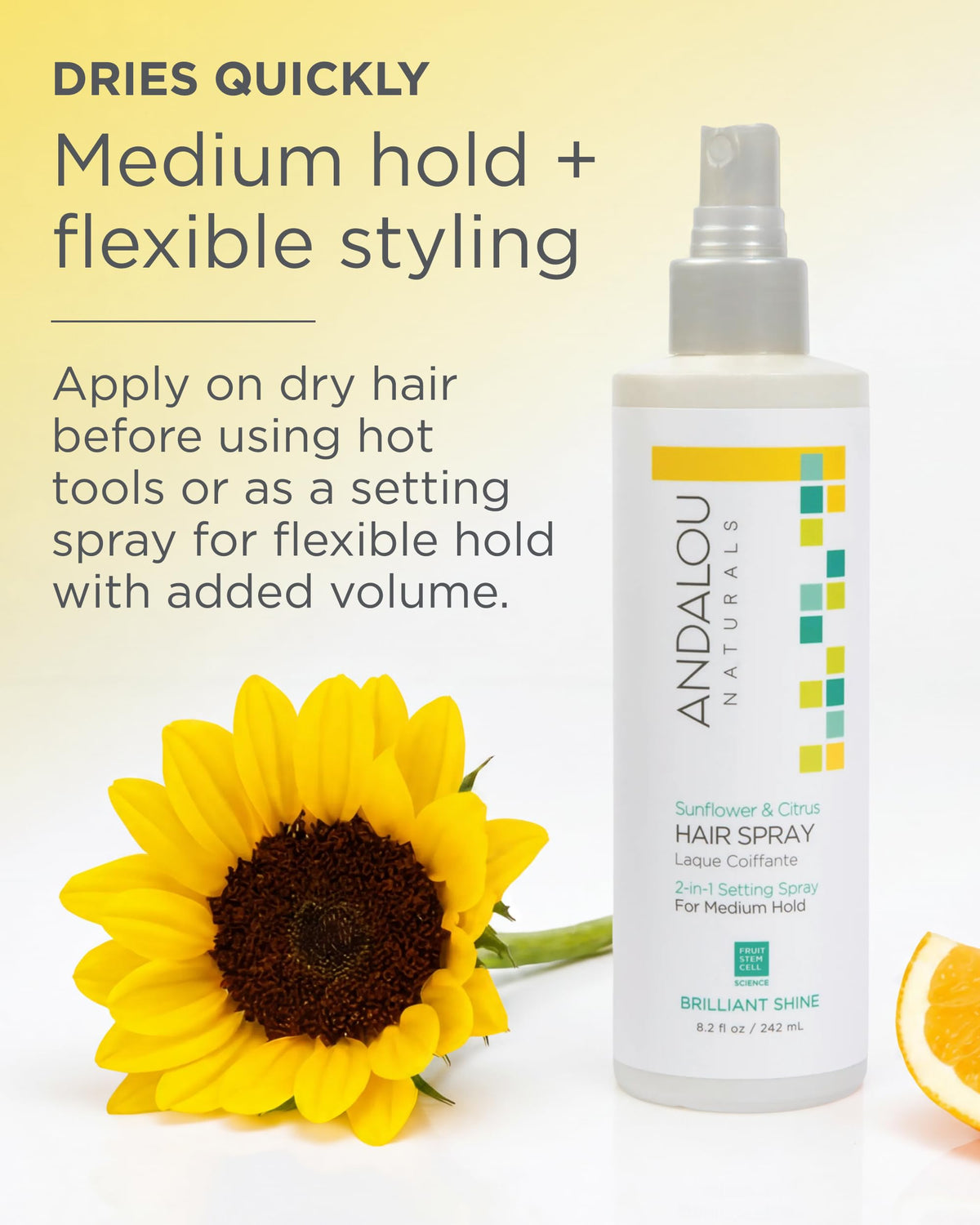 Andalou Naturals bottle in hand showing 8.2 fl oz scale and travel convenience