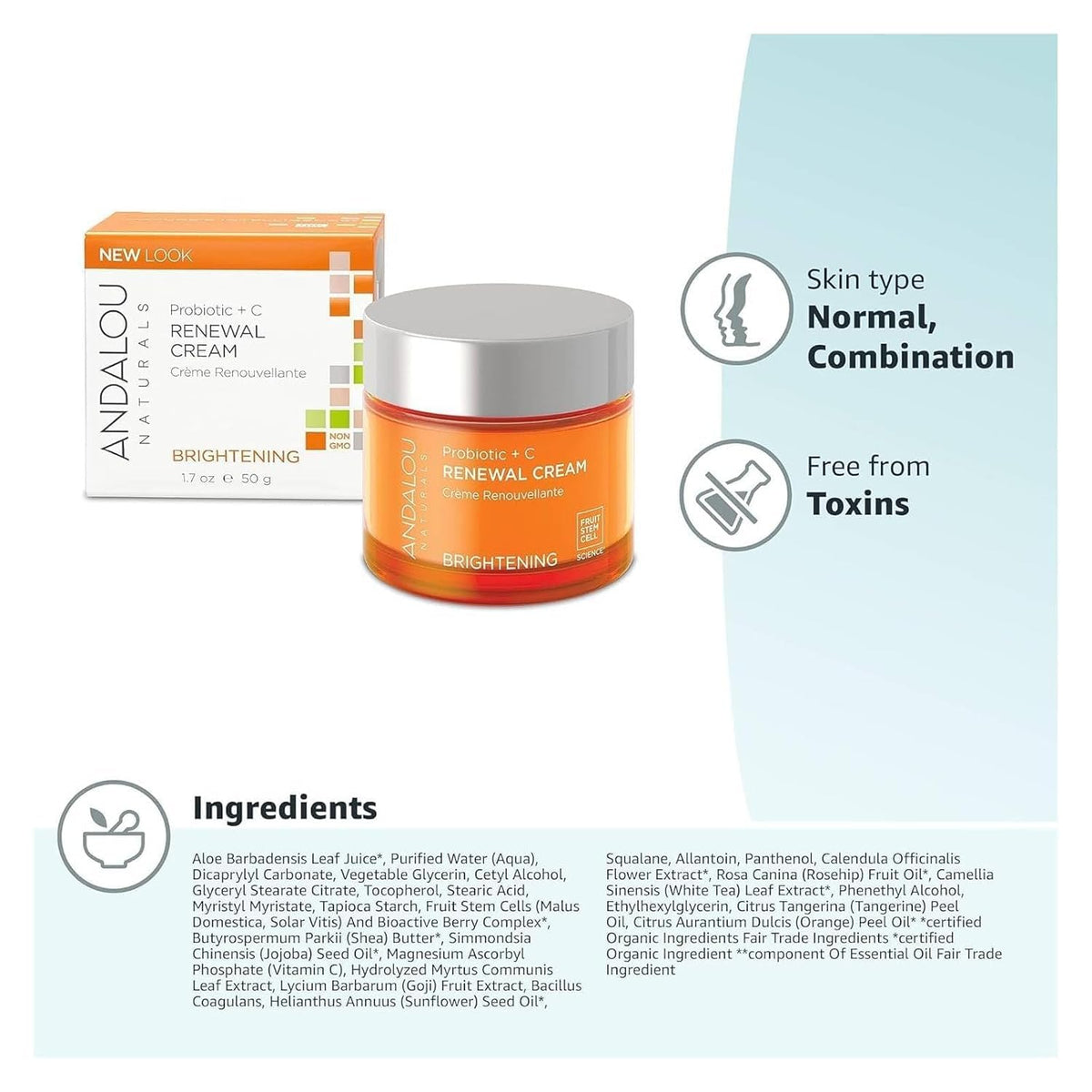 Andalou Naturals next to credit card showing compact 1.7 oz travel-friendly benefit