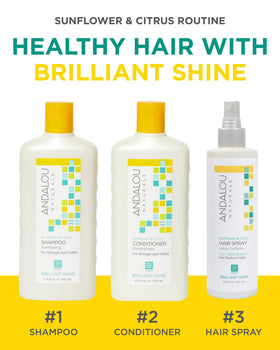 Andalou Naturals hair texture after spray delivering glossy frizz-free finish