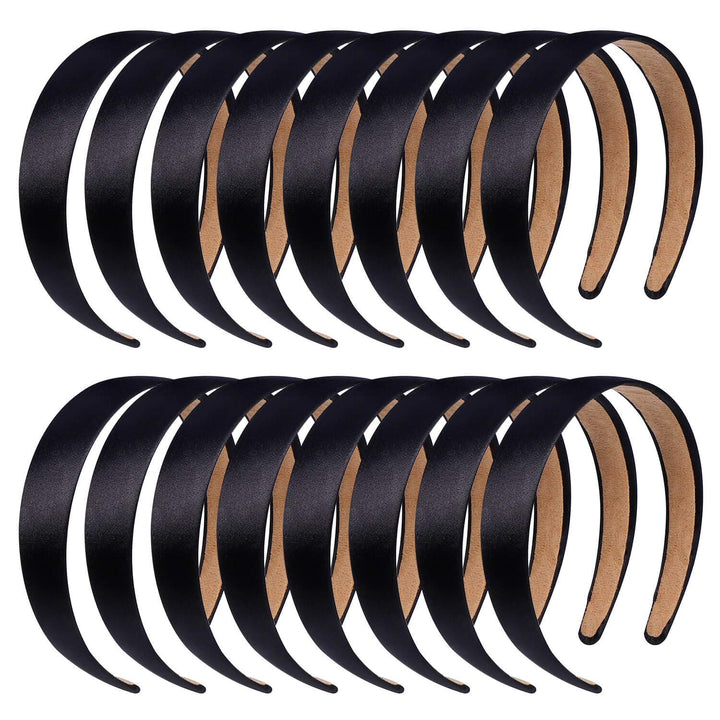 anezus front packaging showing 16 black satin headbands and value
